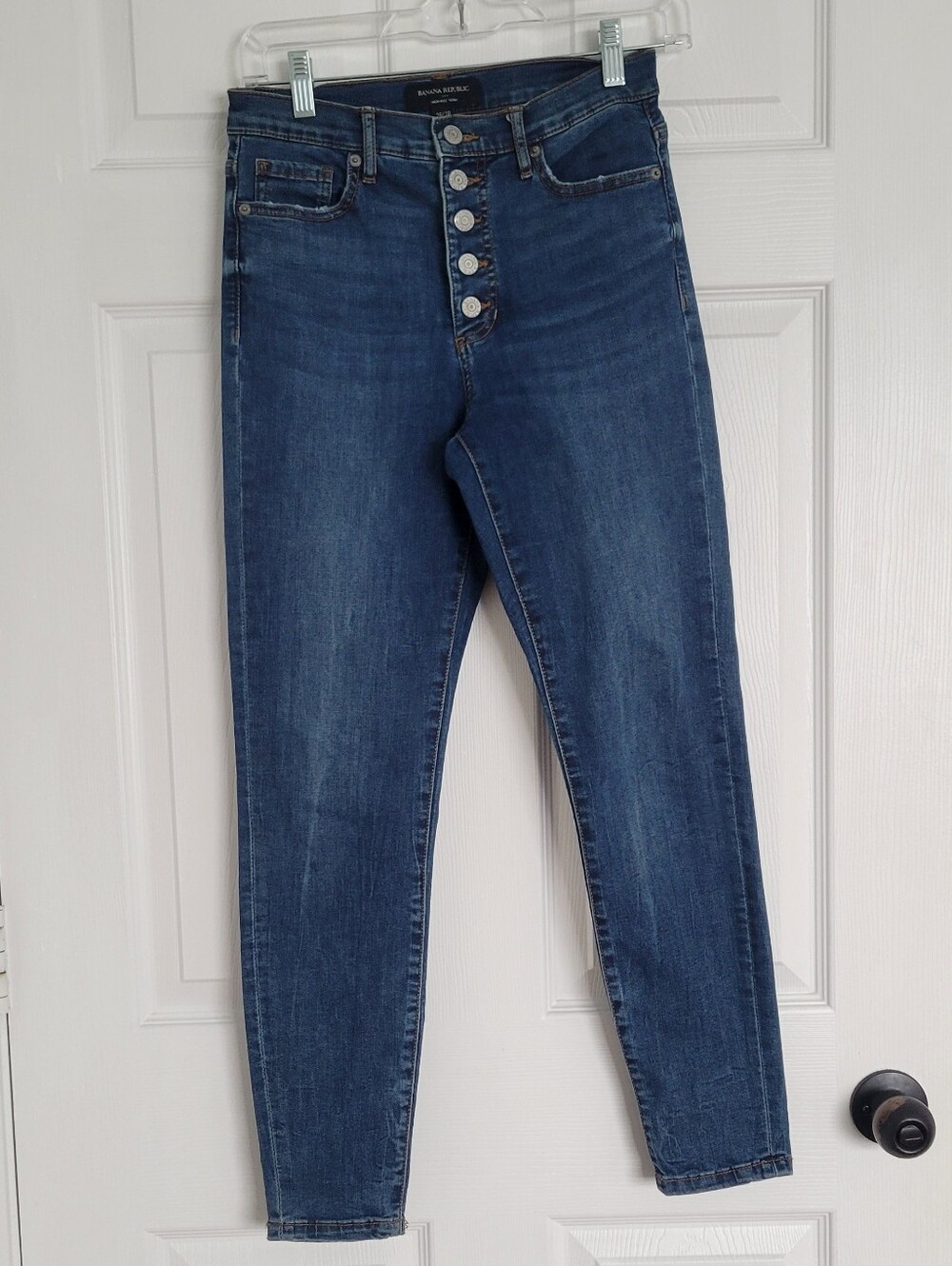 Banana Republic High-Rise Button-Fly Skinny Jeans - Dark Blue Wash